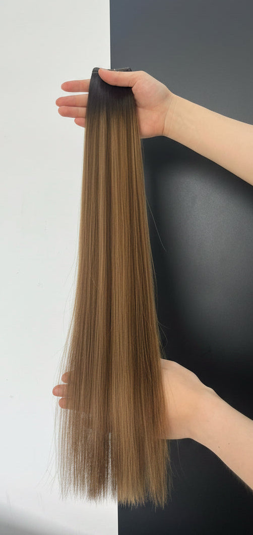 Rooted Dark Brown/Light Brown highlights