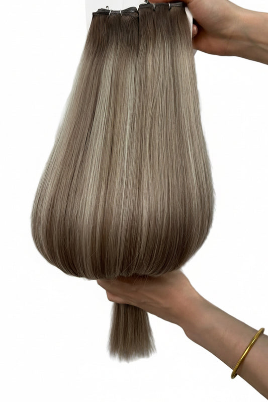 Rooted Ash dark brown/Cool blonde highlights